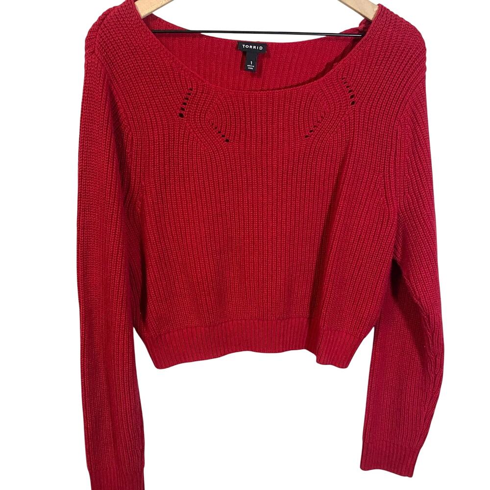 Torrid Red Rib Knit Crop Retro Sweater Casual Popover Round Neck Sz 1X